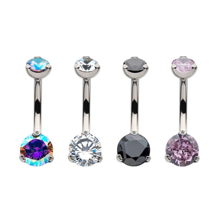 Invictus Titanium Internally Threaded with Prong Set Round AAA CZ Fixed Navel