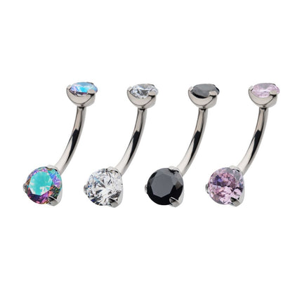 Invictus Titanium Internally Threaded with Prong Set Round AAA CZ Fixed Navel