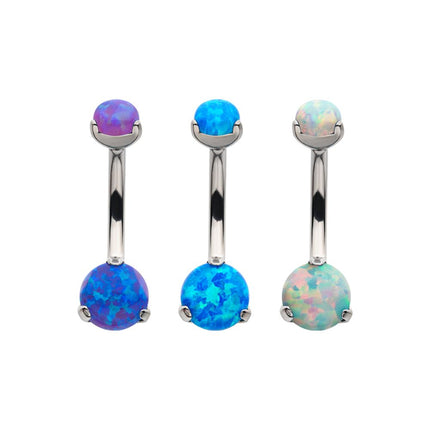 Invictus Titanium Internally Threaded with Prong Set Round Synthetic Opal Fixed Navel