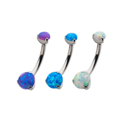 Invictus Titanium Internally Threaded with Prong Set Round Synthetic Opal Fixed Navel