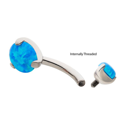 Invictus Titanium Internally Threaded with Prong Set Round Synthetic Opal Fixed Navel