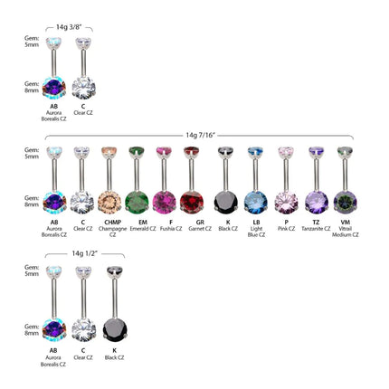 Invictus Titanium Internally Threaded Double 3-Prong Round Gem Fixed Bottom Navel