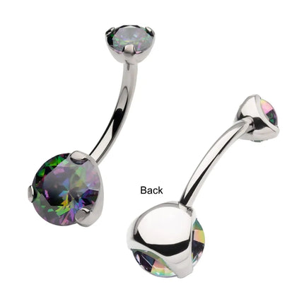 Invictus Titanium Internally Threaded Double 3-Prong Round Gem Fixed Bottom Navel