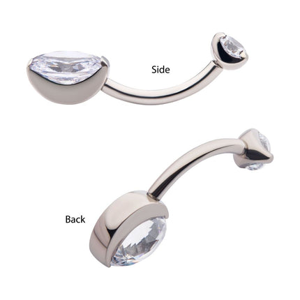 Invictus Titanium Internally Threaded Double Gem with Prong Set Oval Fixed Bottom Navel