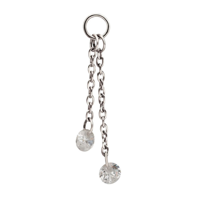 Invictus Platinum PVD Titanium Floating CZ Double Round Gem Chain Dangle