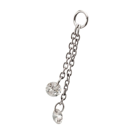 Invictus Platinum PVD Titanium Floating CZ Double Round Gem Chain Dangle