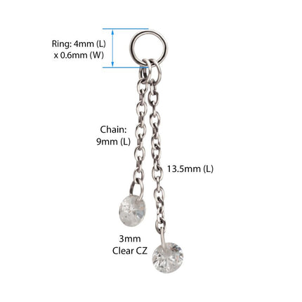Invictus Platinum PVD Titanium Floating CZ Double Round Gem Chain Dangle