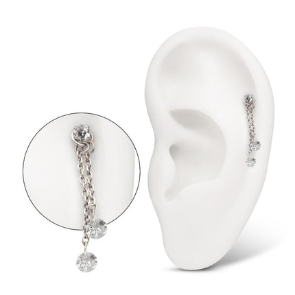 Invictus Platinum PVD Titanium Floating CZ Double Round Gem Chain Dangle