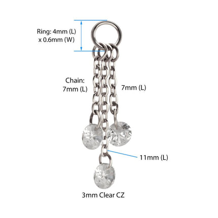 Invictus Platinum PVD Titanium Floating CZ Triple Round Gem Chain Dangle