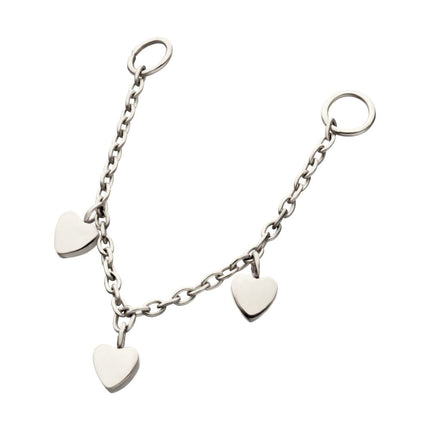 Invictus Platinum PVD Titanium Triple Heart Rolo Chain Dangle
