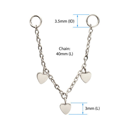 Invictus Platinum PVD Titanium Triple Heart Rolo Chain Dangle