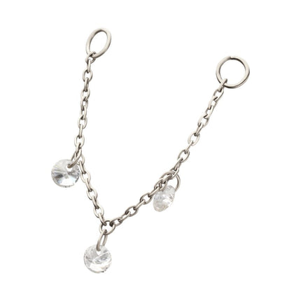 Invictus Platinum PVD Titanium Triple Round Floating CZ Gem Rolo Chain Dangle