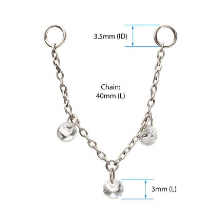 Invictus Platinum PVD Titanium Triple Round Floating CZ Gem Rolo Chain Dangle
