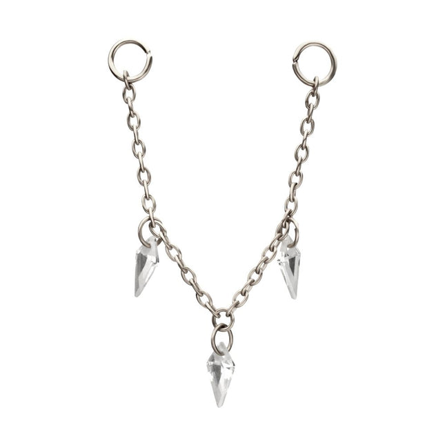 Invictus Platinum PVD Titanium Triple Kite Floating CZ Gem Rolo Chain Dangle