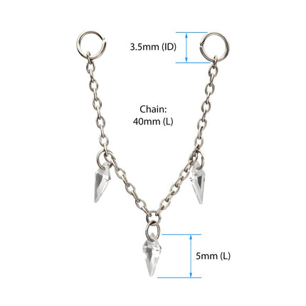 Invictus Platinum PVD Titanium Triple Kite Floating CZ Gem Rolo Chain Dangle