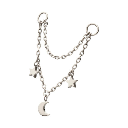Invictus Platinum PVD Titanium Double Star & Crescent Moon 2-Tier Rolo Chain Dangle