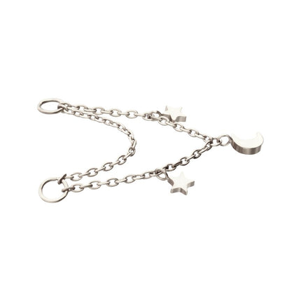 Invictus Platinum PVD Titanium Double Star & Crescent Moon 2-Tier Rolo Chain Dangle