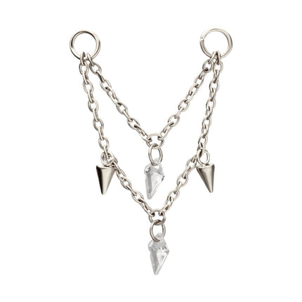 Invictus Platinum PVD Titanium Double Spike & Kite Gem 2-Tier Chain Dangle