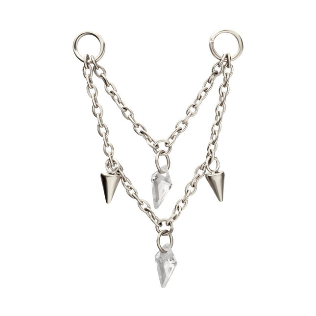 Invictus Platinum PVD Titanium Double Spike & Kite Gem 2-Tier Chain Dangle