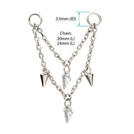 Invictus Platinum PVD Titanium Double Spike & Kite Gem 2-Tier Chain Dangle