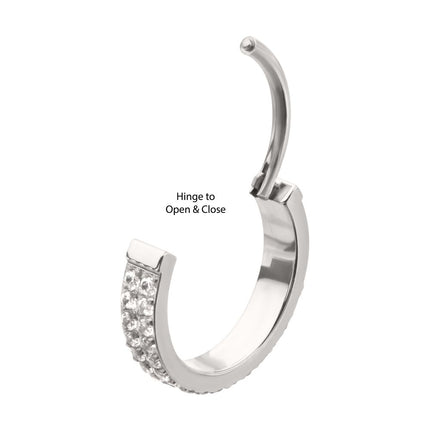 Invictus Platinum PVD Titanium Double Row 1mm Prong Set Gem Side Facing Huggie Hinged Segment Clicker