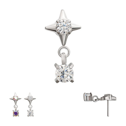 Invictus Platinum PVD Titanium Threadless Celestial Star Top with Prong Set CZ Gem Dangle