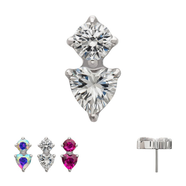 Invictus Platinum PVD Titanium Threadless Prong Set Round & Heart Gem Top
