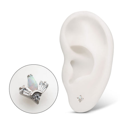 Invictus Platinum PVD Titanium Threadless Triple Cluster Top with Prong Set Round Opal & Baguette CZ Gem