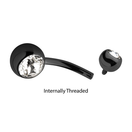 Invictus Black PVD Titanium Internally Threaded Bezel Set Double CZ Fixed Bottom Navel Ring