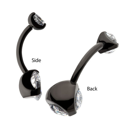 Invictus Black PVD Titanium Internally Threaded Prong Set Double CZ Fixed Bottom Navel Ring