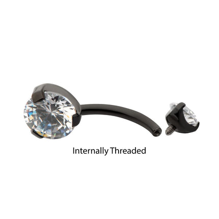 Invictus Black PVD Titanium Internally Threaded Prong Set Double CZ Fixed Bottom Navel Ring