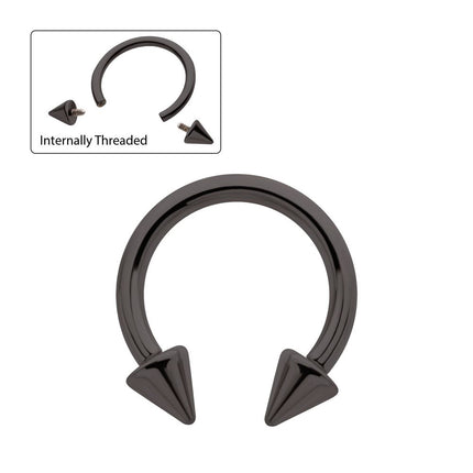 Invictus Black PVD Titanium Internally Threaded Spike Ends Circular Barbell
