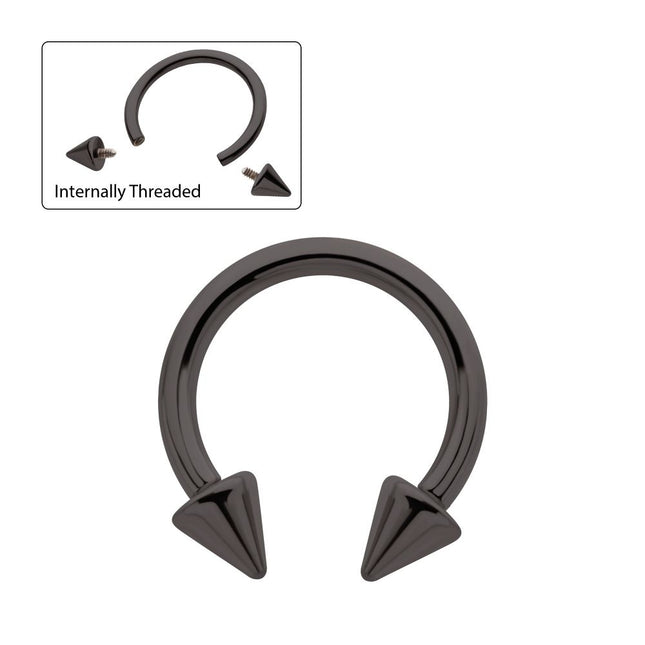Invictus Black PVD Titanium Internally Threaded Spike Ends Circular Barbell