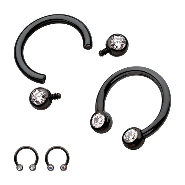 Invictus Black PVD Titanium Internally Threaded Forward Facing Bezel Set Round Gem Circular Barbell
