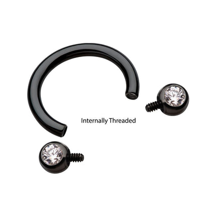 Invictus Black PVD Titanium Internally Threaded Forward Facing Bezel Set Round Gem Circular Barbell