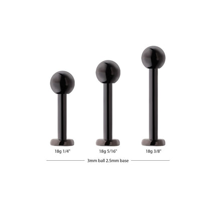 Invictus Black PVD Titanium Internally Threaded Labret with 3mm ball and 2.5mm base