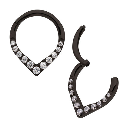 Invictus Black PVD Titanium CNC Set Gem Front Facing Teardrop Shape Hinged Segment Clicker