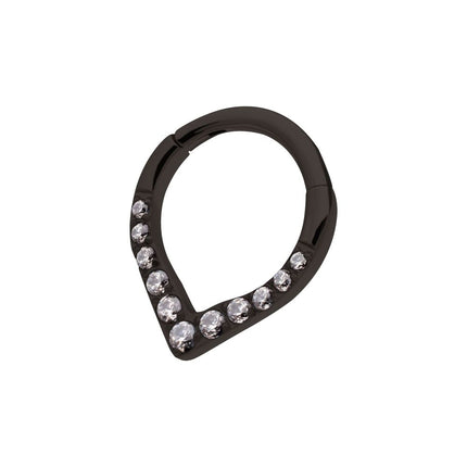 Invictus Black PVD Titanium CNC Set Gem Front Facing Teardrop Shape Hinged Segment Clicker