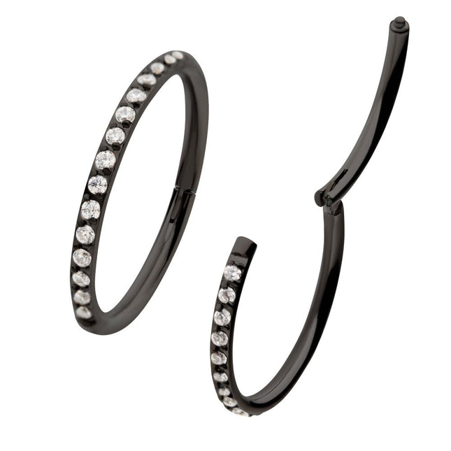 Invictus Black PVD Titanium CNC Set Clear CZ Eternity Side Facing Hinged Segment Clicker