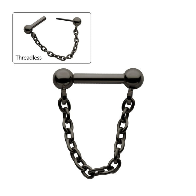 Invictus Black PVD Titanium Dangle Chain on a One Side Threadless, One Side Fixed Bar with Ball ends
