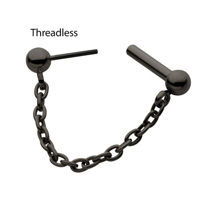 Invictus Black PVD Titanium Dangle Chain on a One Side Threadless, One Side Fixed Bar with Ball ends