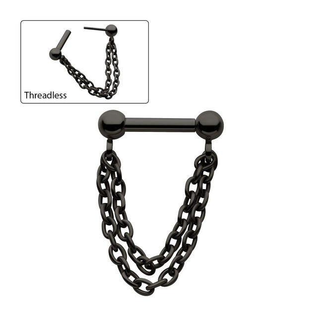 Invictus Black PVD Titanium 2 Tier Chains on a One Side Threadless, One Side Fixed Bar with Ball ends