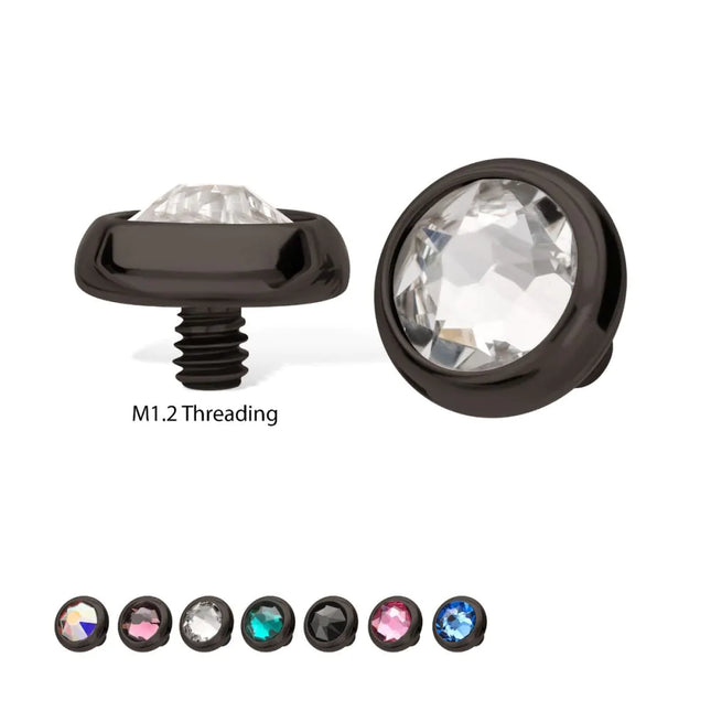 Invictus 14g Black PVD PVD Titanium Internally Threaded Low Profile Bezel Set Swarovski Crystal Dermal Top