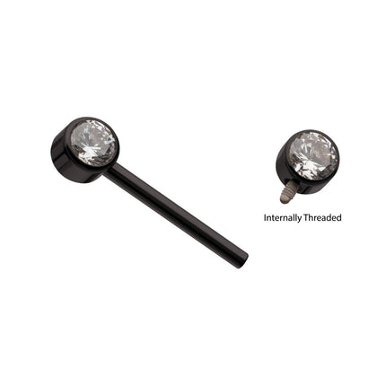 Invictus Black PVD Titanium Internally Threaded Bezel Set Gem End Nipple Barbell (One Side Fixed, One Side Internally Threaded ) | Sold by piece