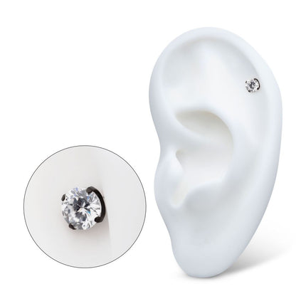 Invictus Black PVD Titanium Threadless 4-Prong CZ Front Facing Top