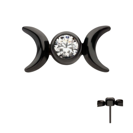 Invictus Black PVD Titanium Threadless Bezel Set CZ Triple Moon Phase Top