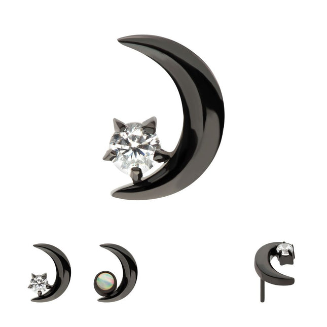 Invictus Black PVD Titanium Threadless Crescent Moon with CZ/Opal Top
