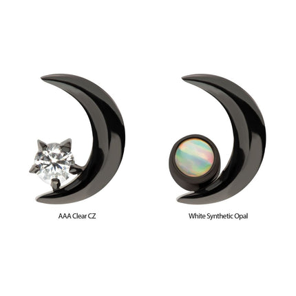 Invictus Black PVD Titanium Threadless Crescent Moon with CZ/Opal Top
