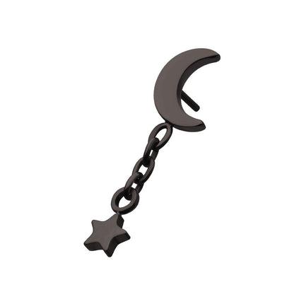 Invictus Black PVD Titanium Threadless Crescent Moon Top with Star Dangle