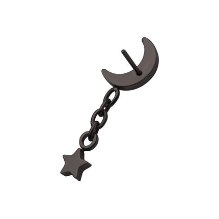 Invictus Black PVD Titanium Threadless Crescent Moon Top with Star Dangle